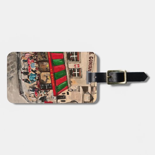 "Cafe on Rue Norvins, Montmartre" Parijs Bagagelabel (Voorkant horizontaal)