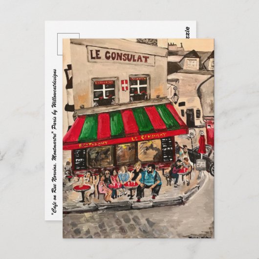 "Cafe on Rue Norvins, Montmartre" Parijs Briefkaart (Voorkant / Achterkant)