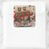 "Cafe on Rue Norvins, Montmartre" Parijs Vierkante Sticker (Tas)