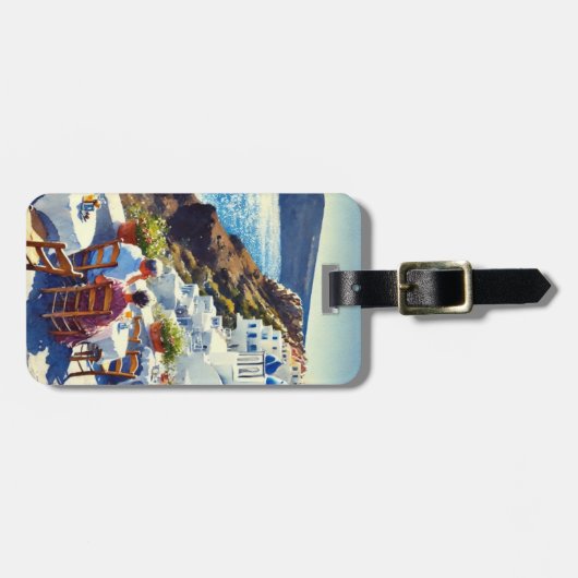 Café op Santorini Bagagelabel (Voorkant horizontaal)