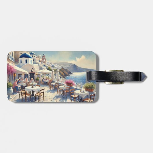 Café op Santorini Bagagelabel (Achterkant horizontaal)