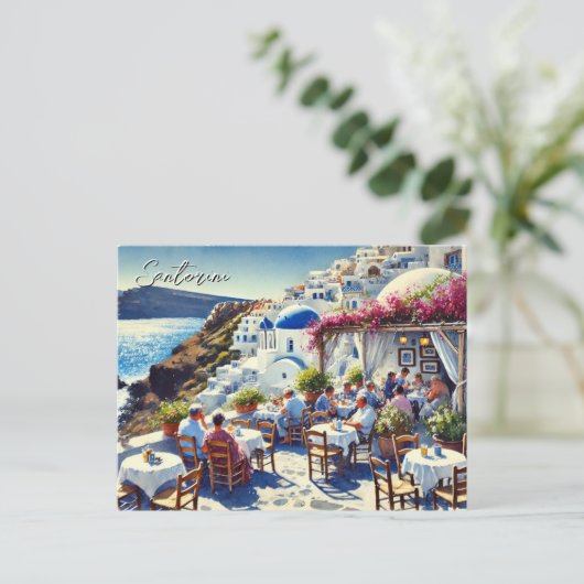 Café op Santorini Briefkaart (Staand voorkant)