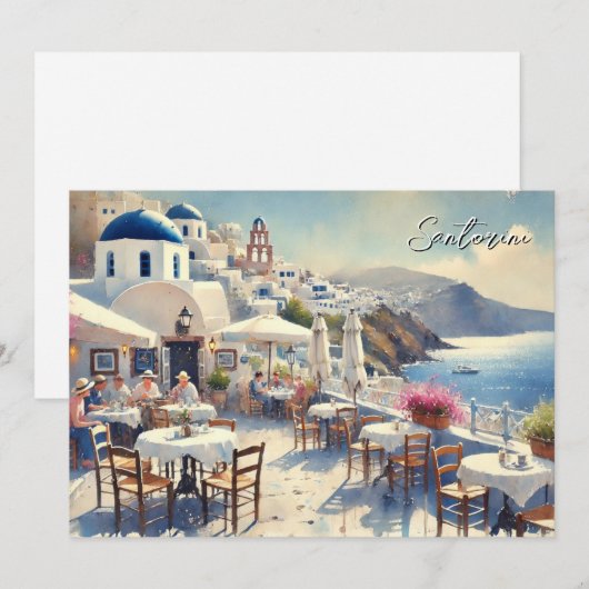 Café op Santorini Feestdagenkaart (Voorkant / Achterkant)