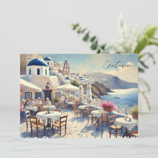 Café op Santorini Feestdagenkaart (Staand voorkant)