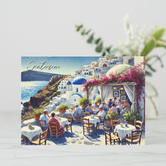 Café op Santorini Feestdagenkaart (Staand voorkant)