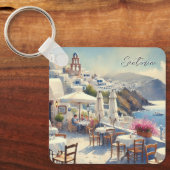 Café op Santorini Sleutelhanger (Voorkant)