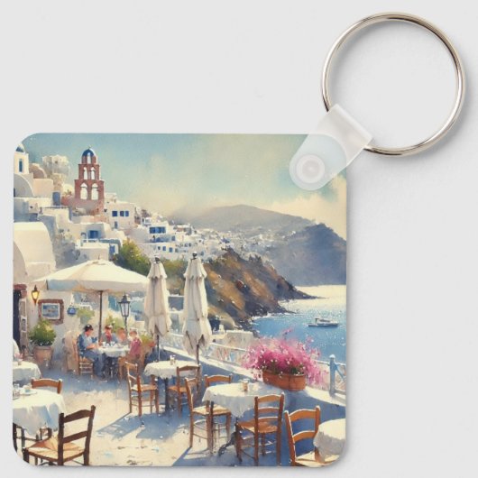Café op Santorini Sleutelhanger (Achterkant)