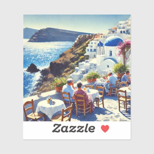 Café op Santorini Sticker (Vel)