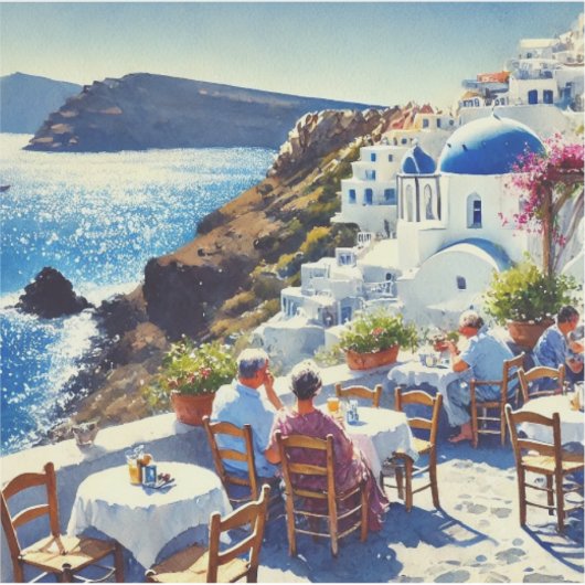 Café op Santorini Sticker (Voorkant)