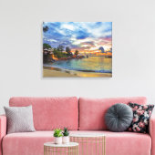 Cafe over tropisch strand op zonsondergang canvas afdruk (Insitu (Woonkamer))