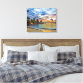 Cafe over tropisch strand op zonsondergang canvas afdruk (Insitu (Slaapkamer))