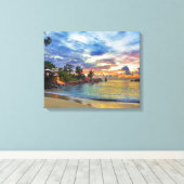 Cafe over tropisch strand op zonsondergang canvas afdruk (Insitu (Houten vloer))