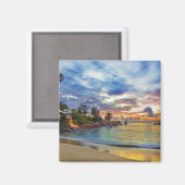 Cafe over tropisch strand op zonsondergang magneet (Voorkant / Achterkant)