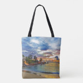 Cafe over tropisch strand op zonsondergang tote bag (Achterkant)