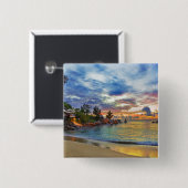 Cafe over tropisch strand op zonsondergang vierkante button 5,1 cm (Voorkant /achterkant)