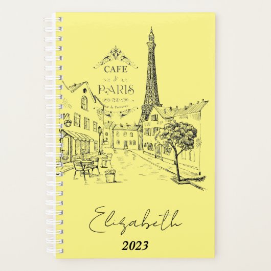 Cafe Parijs gepersonaliseerd, jaar op maat Planner (Voorkant)