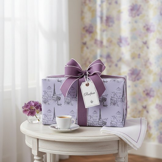 Cafe Paris met aangepaste achtergrondkleur Cadeaupapier