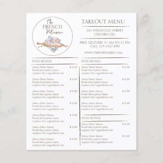 Café Patisserie Bakkerij Zakelijk Afhalen Menu (Voorkant)