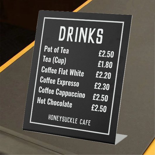 Cafe Price List Pedestal Sign Reclamebord Met Voetstuk