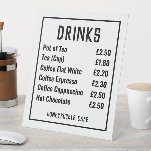 Cafe Price List Pedestal Sign Reclamebord Met Voetstuk (Insitu)