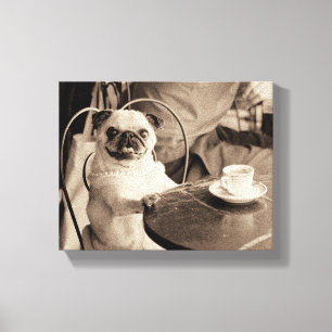 Cafe Pug Canvas Afdruk