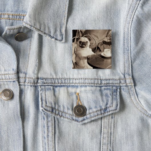 Cafe Pug Vierkante Button 5,1 Cm (In situ)