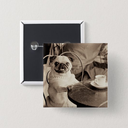 Cafe Pug Vierkante Button 5,1 Cm (Voorkant /achterkant)