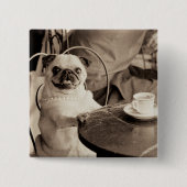 Cafe Pug Vierkante Button 5,1 Cm (Voorkant)