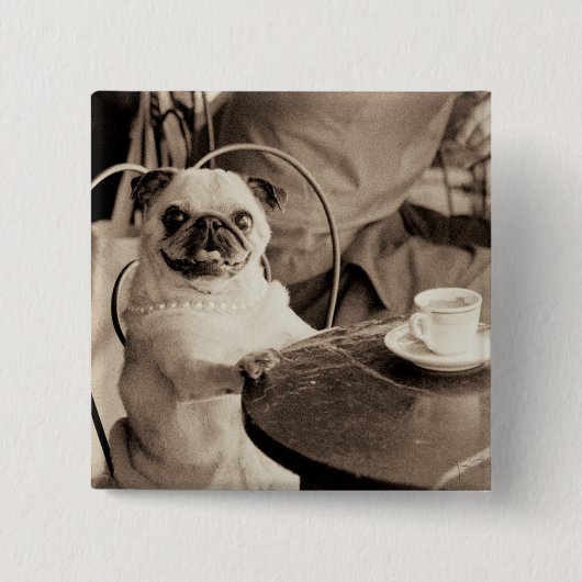Cafe Pug Vierkante Button 5,1 Cm (Voorkant)