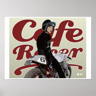 Cafe Racer Girl op Moto Guzzi motorfiets Poster