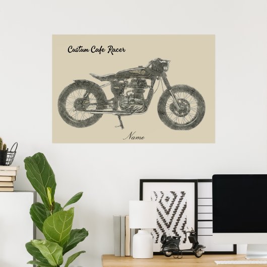  Cafe Racer Motorcycle in Print geïllustreerd (Thuiskantoor)