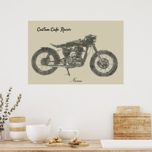  Cafe Racer Motorcycle in Print geïllustreerd (Keuken)
