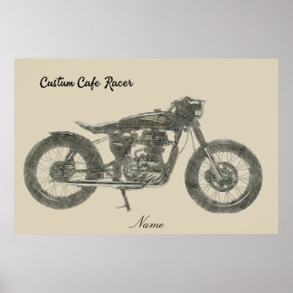 Cafe Racer Motorcycle in Print geïllustreerd