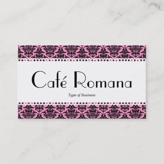 Café Romana (gescand) Black Damask Visitekaartje (Voorkant)