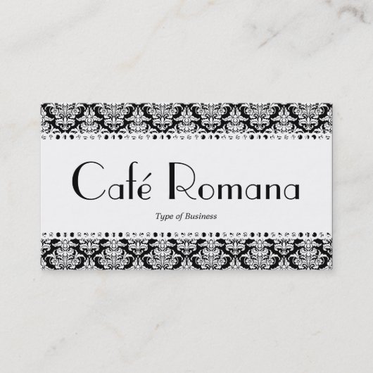 Café Romana (gescand) White Damask Visitekaartje (Voorkant)