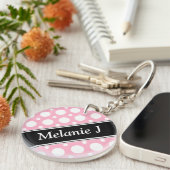 Cafe roze gesorteerde pokadots Acrylische Sleutelh Sleutelhanger (Voorkant Rechts)