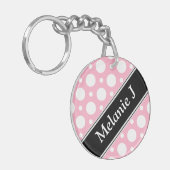 Cafe roze gesorteerde pokadots Acrylische Sleutelh Sleutelhanger (Voorkant Links)