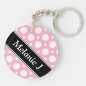 Cafe roze gesorteerde pokadots Acrylische Sleutelh Sleutelhanger (Achterkant)