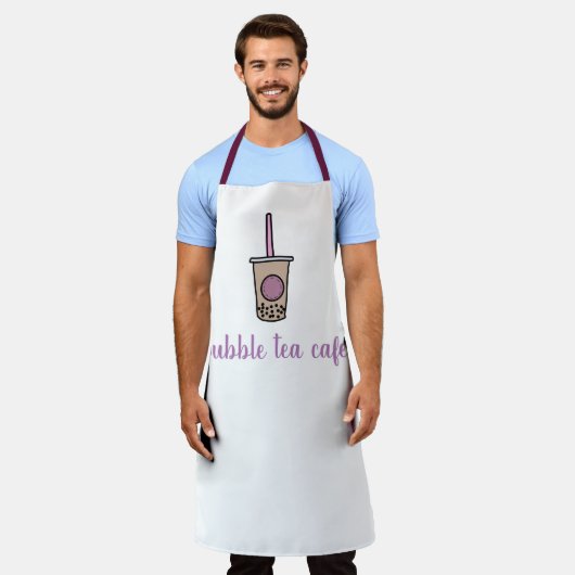 Cafe serveerster melk thee bubble tea paarse en wi schort (Gedragen)