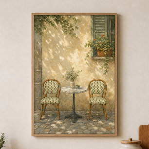 Cafe Stoelen Waterverf Cottagecore Kunst Poster