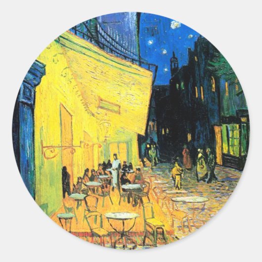 Café Terrace at Night (1888) Vincent Van Gogh art Ronde Sticker (Voorkant)