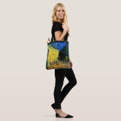 Café Terrace at Night by Van Gogh – Custom Text Tote Bag (Op model)