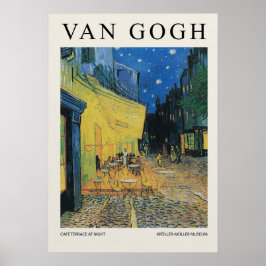 Café terras aan de nacht bloesem poster