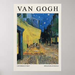 Café terras aan de nacht bloesem poster