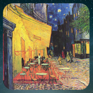 Cafe Terras bij Nacht door Vincent van Gogh Vierkante Sticker