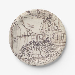 Cafe Terras bij Nacht, Fijne Kunstschets, Van Gogh Papieren Bordje