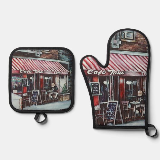 Café Tina's Twilight, NYC. Ovenwant & Pannenlap Set (Voorkant)