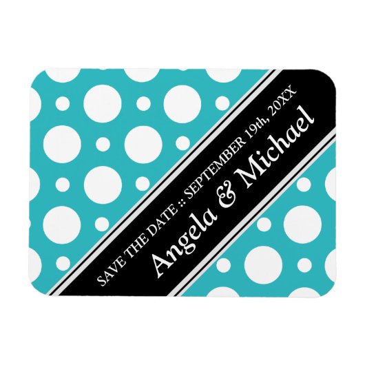 Cafe Turquoise Assorted Polka Dots Save the Date Magneet (Horizontaal)