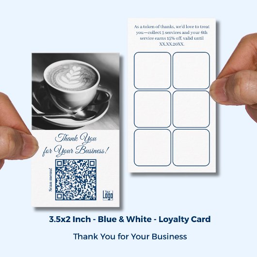 Cafe Wit Blauw Logo & QR - Dank u Klantenkaartje