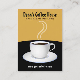 Café Zwart en Beige Koffiewinkel Verticaal Groot Visitekaartje